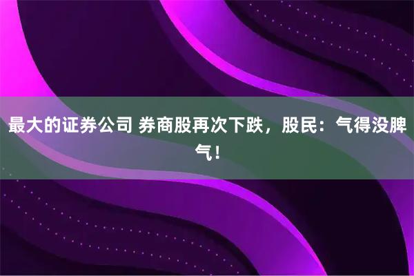 最大的证券公司 券商股再次下跌，股民：气得没脾气！